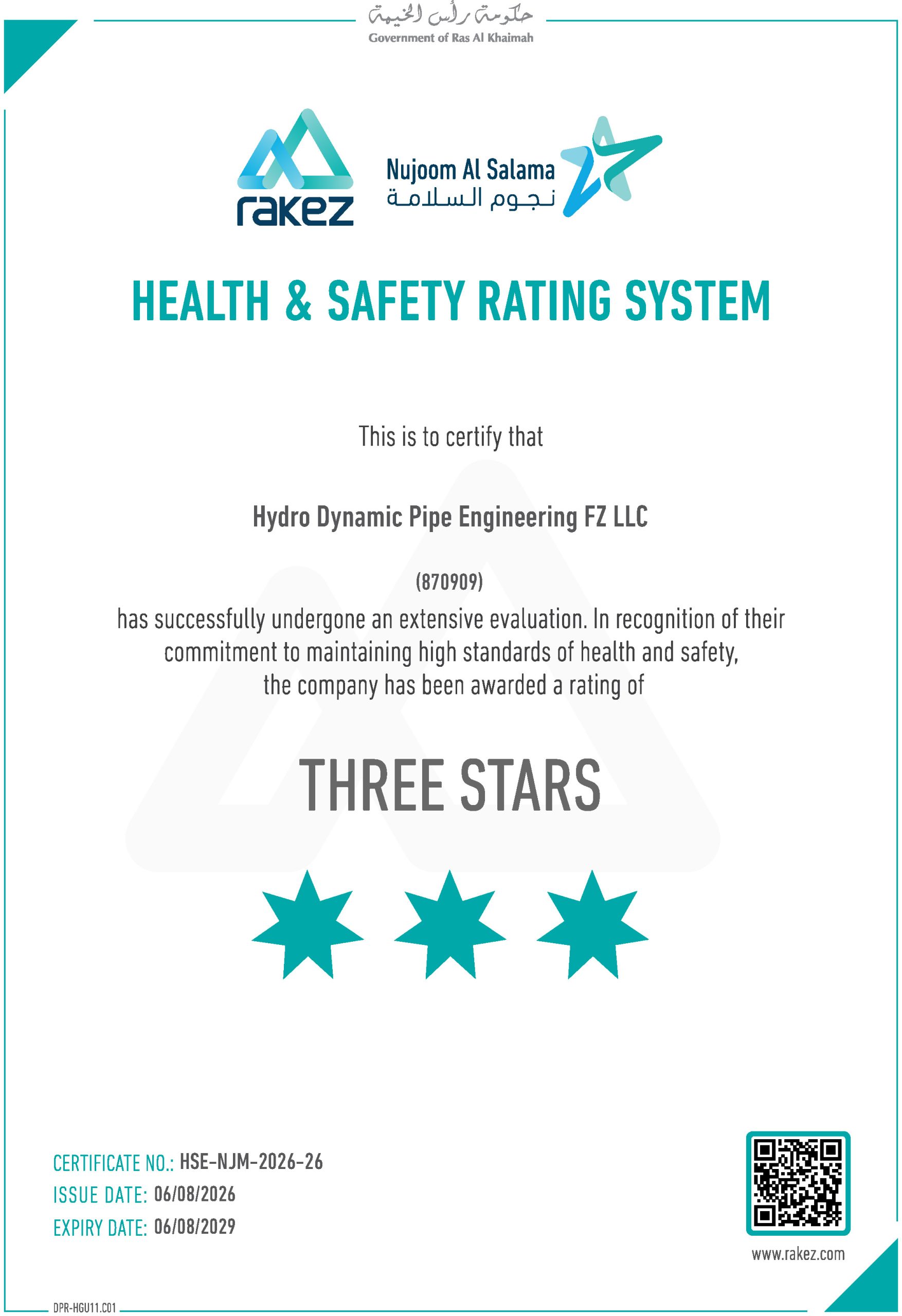 HDPE Awarded RAKEZ Health & Safety Recognition